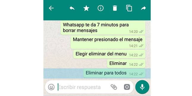 seleccionar mensaje whatsapp para borrar